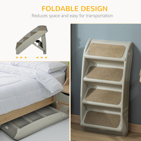 Portable stairs for dogs and cats, foldable and lightweight, grey.