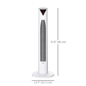 Freestanding tower fan with 3 speeds, 12-hour timer, oscillating, LED sensor panel, remote control, white