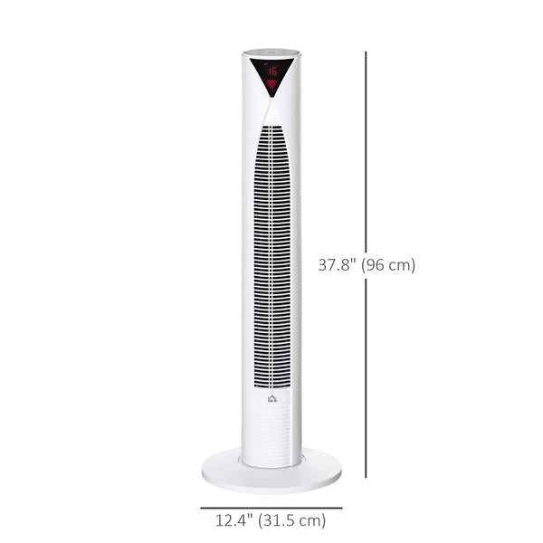 Freestanding tower fan with 3 speeds, 12-hour timer, oscillating, LED sensor panel, remote control, white