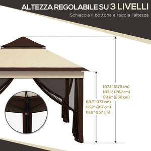 3.3 x 3.3 m Folding Gazebo Adjustable with UV30+ Roof, Removable Mesh Curtains, Beige