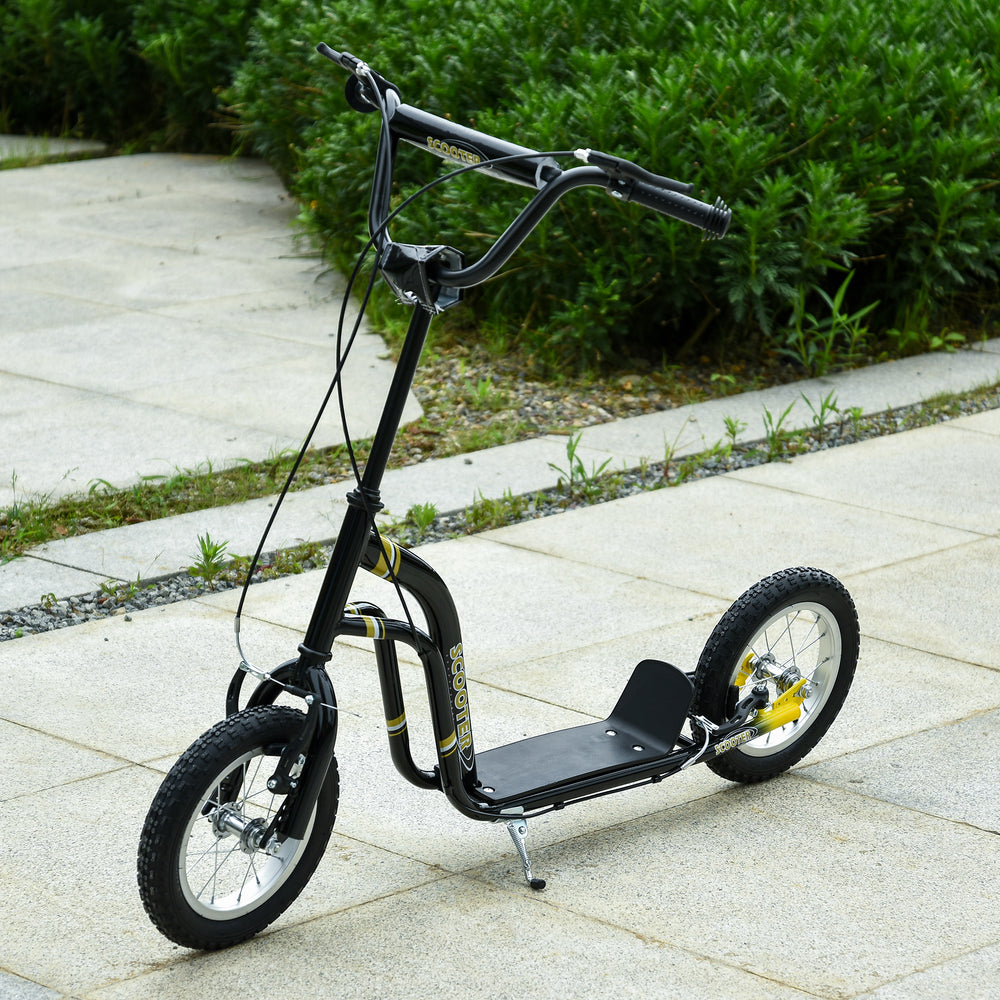 Scooter with inflatable wheels, double brake, 30 cm front wheel, black