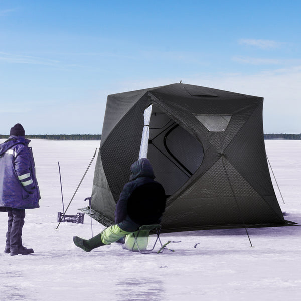 Pop-up ice fishing shelter for 4 people with carrying bag – Black