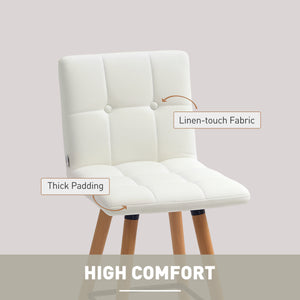 Set of 2 padded bar stools with solid wood legs, white