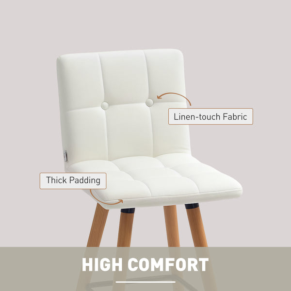 Set of 2 padded bar stools with solid wood legs, white