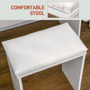 Dressing table with stool, LED illuminated mirror and drawers, white