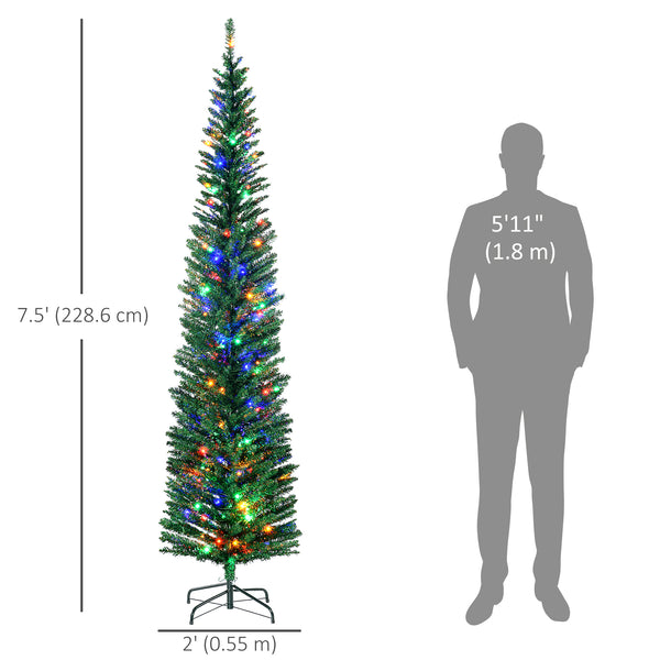 7.5ft Slim Artificial Christmas Tree with Colorful LED Lights