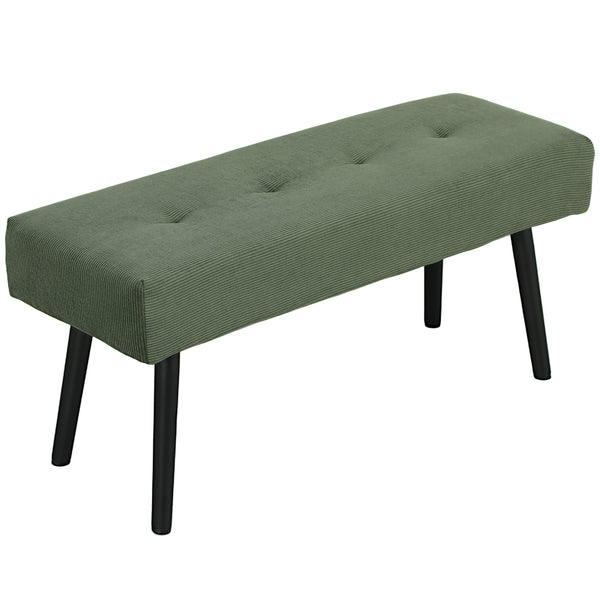 Corduroy Upholstered Ottoman Bench with Steel Legs, Green