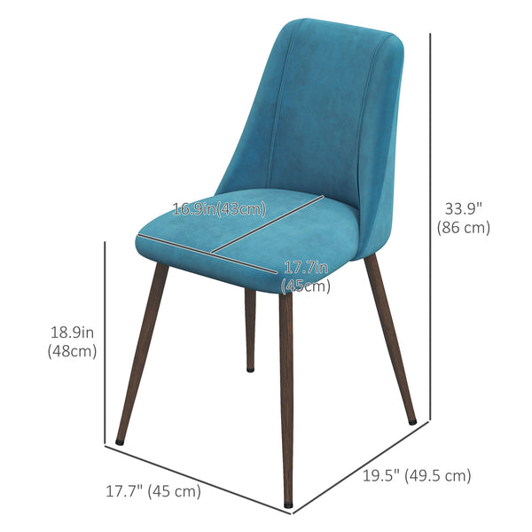 Set of 4 upholstered velvet dining chairs, blue