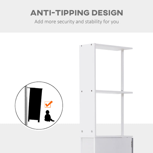 Narrow unit with drawers and open shelves for small spaces, white and grey