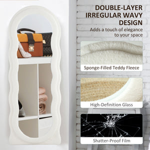 Full length standing mirror with frame and arched top, white