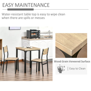 3-piece table and chairs set with metal legs, in natural wood.