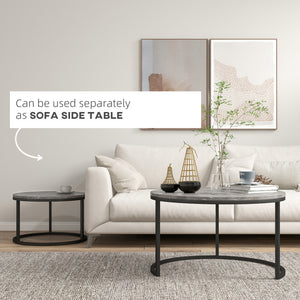 Set of 2 modern coffee tables with metal base, gray marble effect