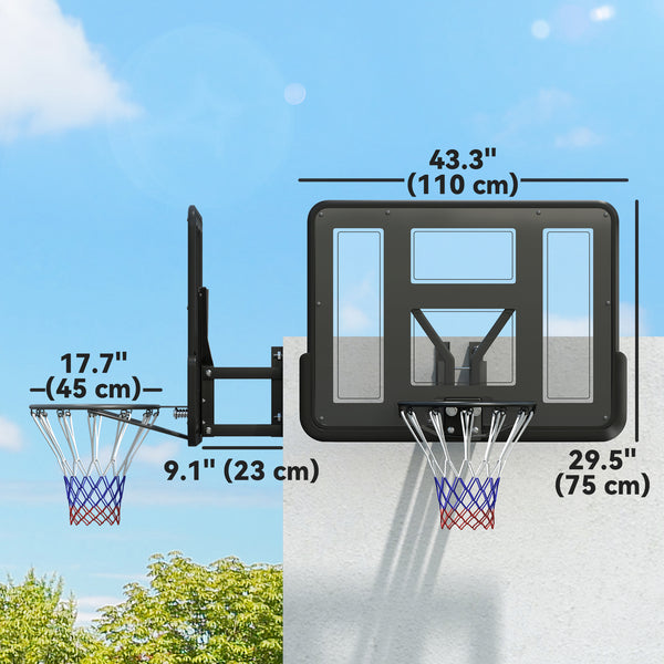 43-inch Reinforced and Impact Resistant Wall Mounted Basketball Hoop and Net