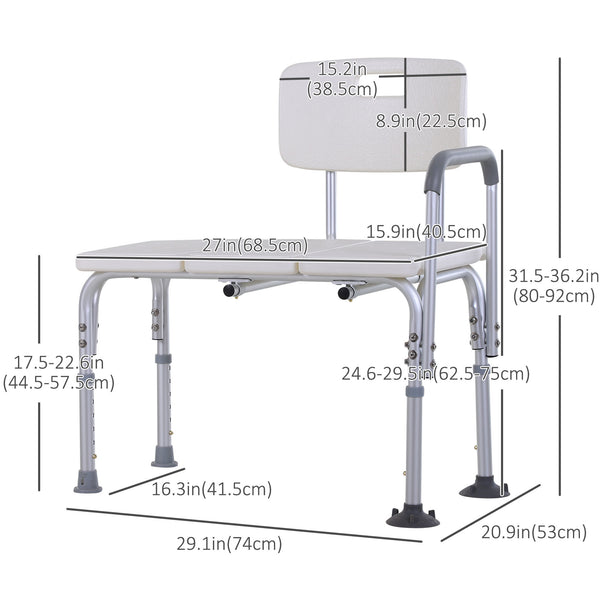 6-Level Adjustable Bath and Shower Transfer Bench White