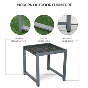 Rattan coffee table with tempered glass top and aluminum frame, grey