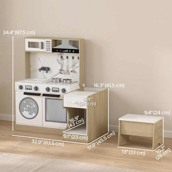 Play kitchen convertible into a table and chair with accessories and storage, white