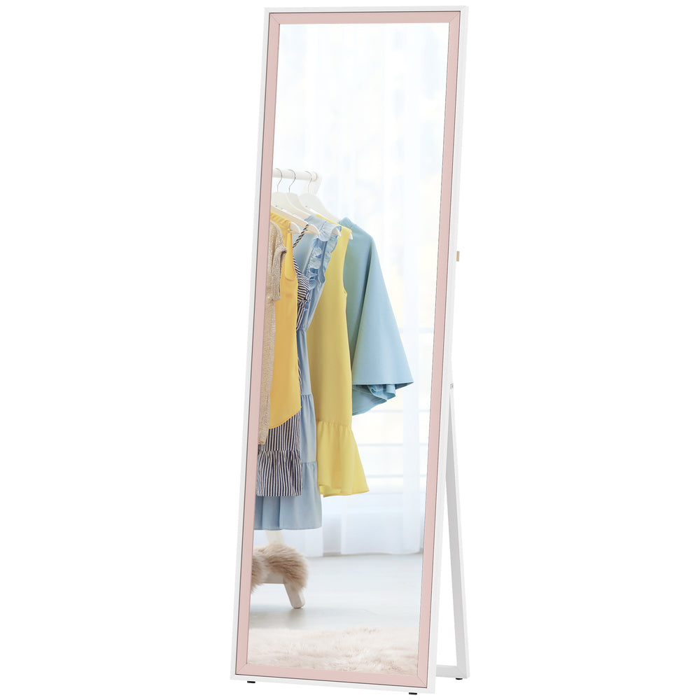 Rectangular mirror with frame, white and pink