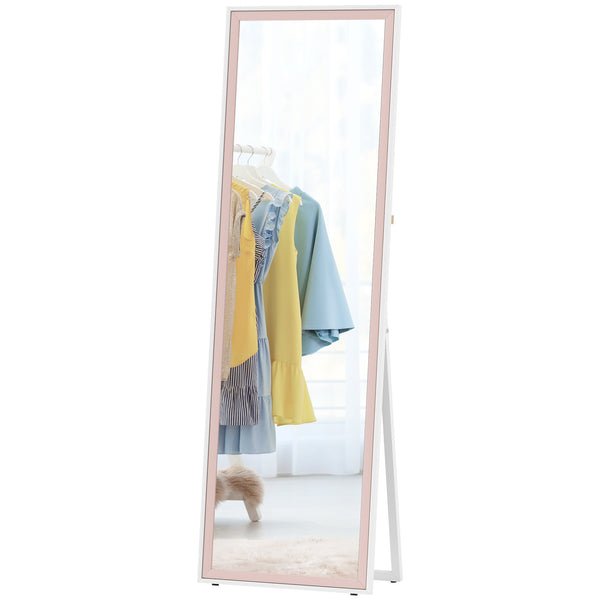 Rectangular mirror with frame, white and pink