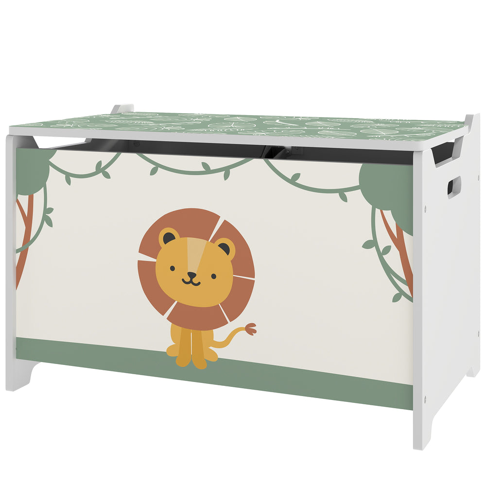 Children's storage chest with lid and safety hinges, green