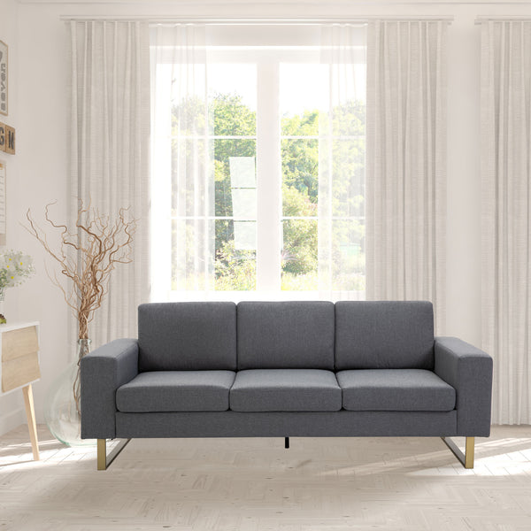 3 seater sofa upholstered in linen with steel legs, dark grey