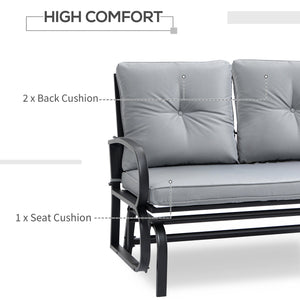 Two-seater rocking chair with steel frame and cushions, grey