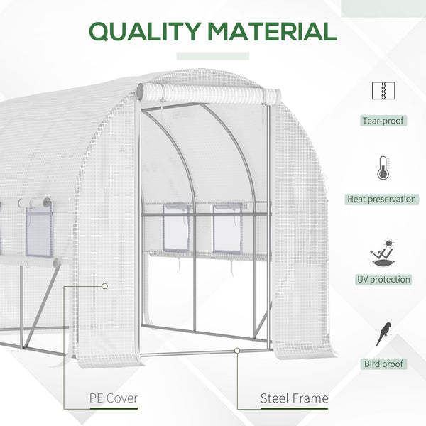 Tunnel greenhouse with roll-up side panels, high-quality polyethylene cover, white