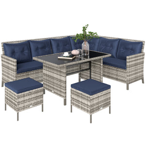 6-piece outdoor rattan sofa set, blue