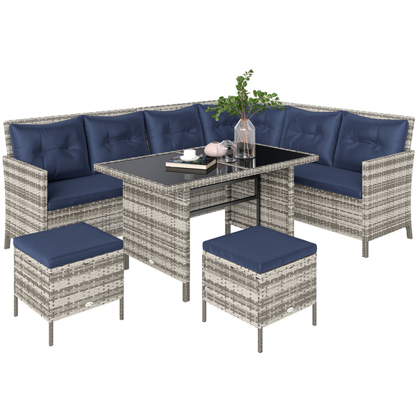6-piece outdoor rattan sofa set, blue