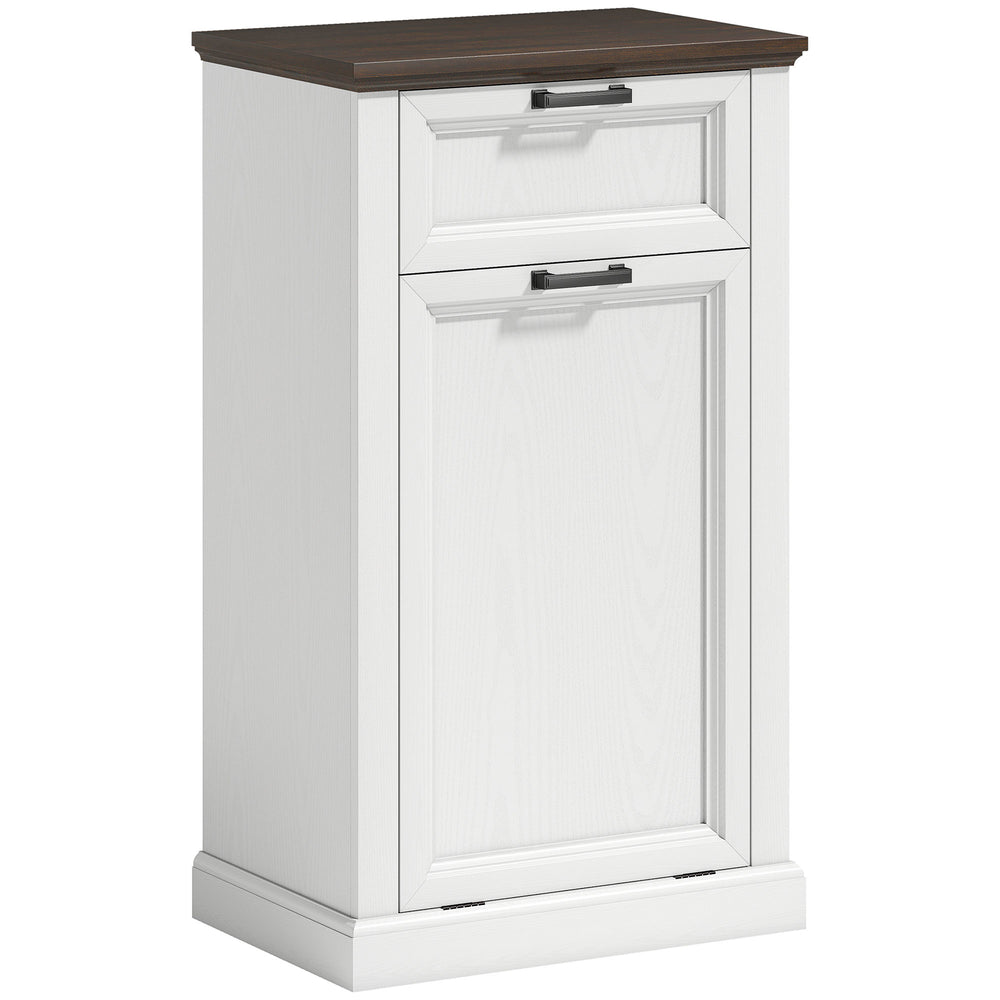 38-liter trash cabinet with drawer, farmhouse style, white wood effect