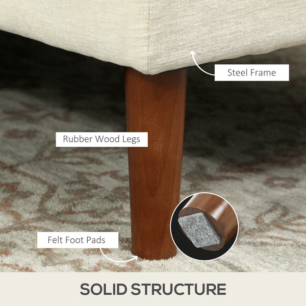 Modern corner sofa with right chaise longue, wooden legs, cream white