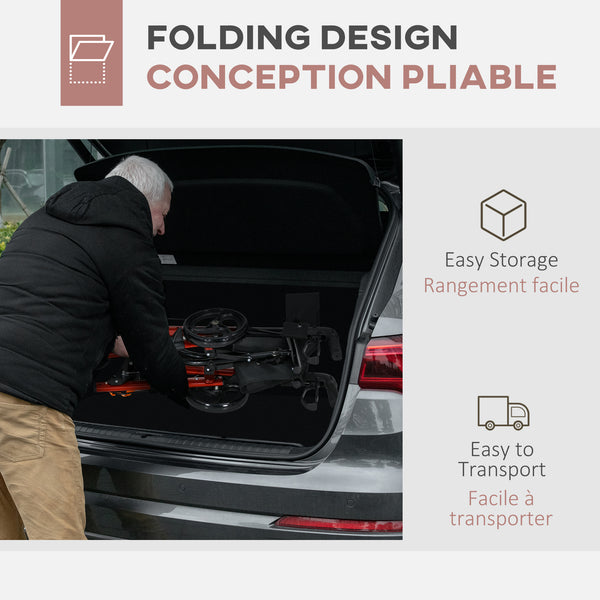 Senior walker with red seat and backrest