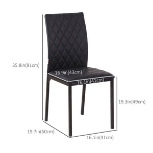Set of 4 upholstered kitchen chairs in faux leather with metal legs, black