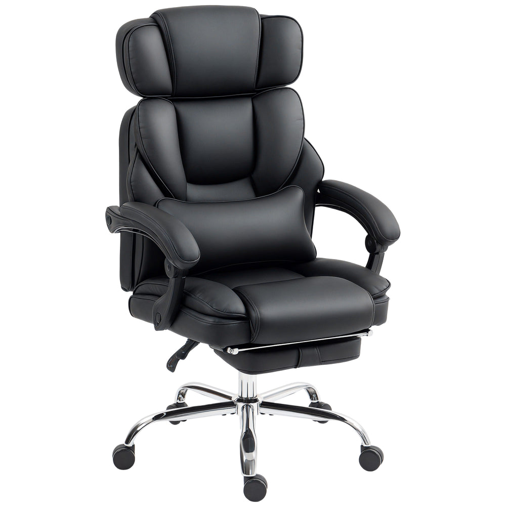 Reclining faux leather office chair with footrest, black