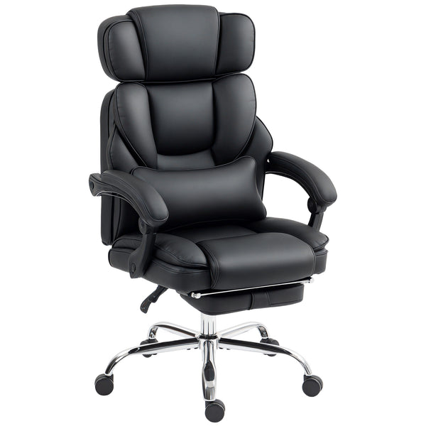 Reclining faux leather office chair with footrest, black