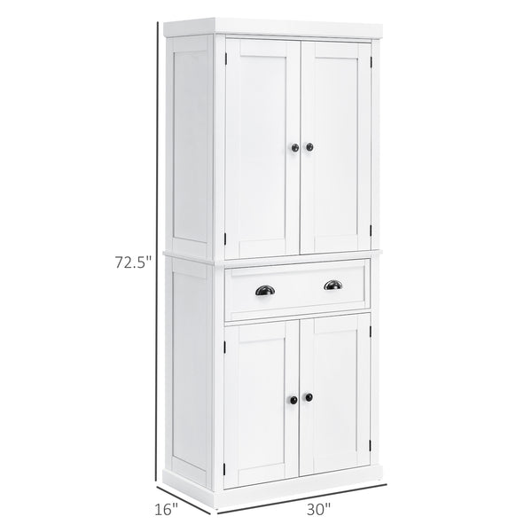 Tall kitchen cabinet with drawer, white
