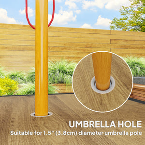 Square garden table with parasol hole, brown