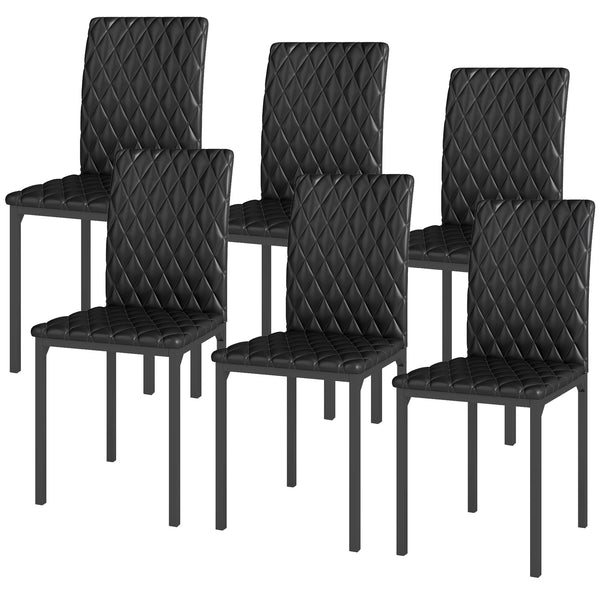 Set of 6 Modern Dining Chairs, High Back Tufted, Padded Seat, Steel Legs, Black