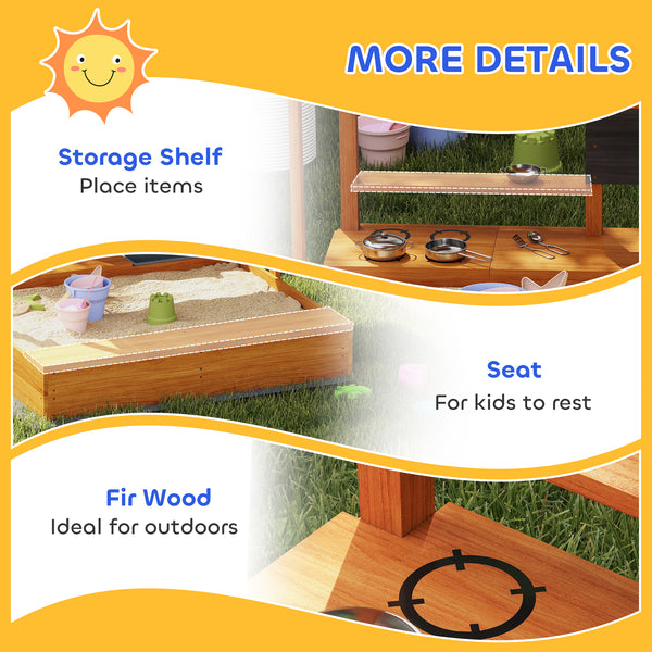 Wooden sandbox with seat and storage, for children aged 3 to 7, red