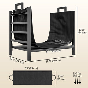 Heavy Duty Black Steel Log Rack with Carry Bag