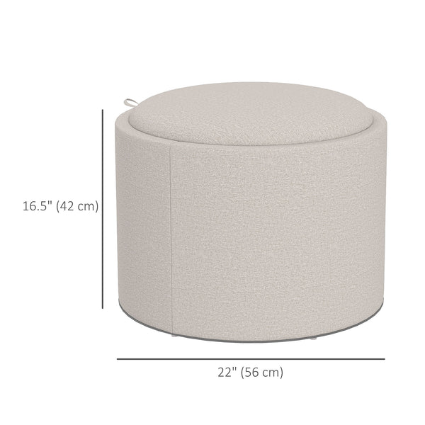 Round coffee table with hidden storage and linen upholstered top