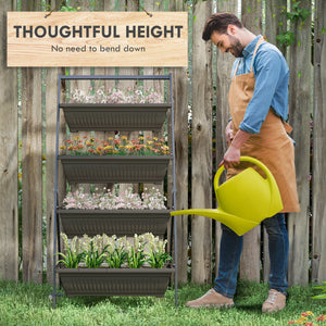 4-Tier Vertical Raised Garden Bed with 4 Outdoor Planters, Brown