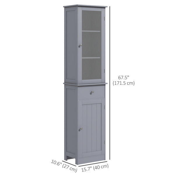 Bathroom cabinet with drawers, 2 doors and adjustable shelves, gray