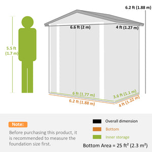 Metal garden shed, with lockable double door and 4 vents, grey