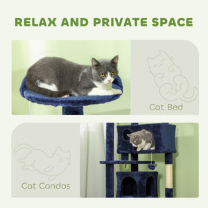 54-inch Multi-Level Cat Tree with Scratching Posts, Condos, Bed, Platforms, Dark Blue