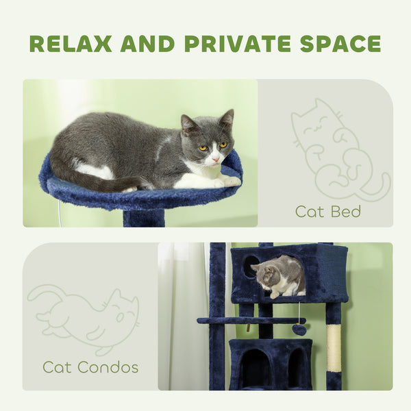 54-inch Multi-Level Cat Tree with Scratching Posts, Condos, Bed, Platforms, Dark Blue