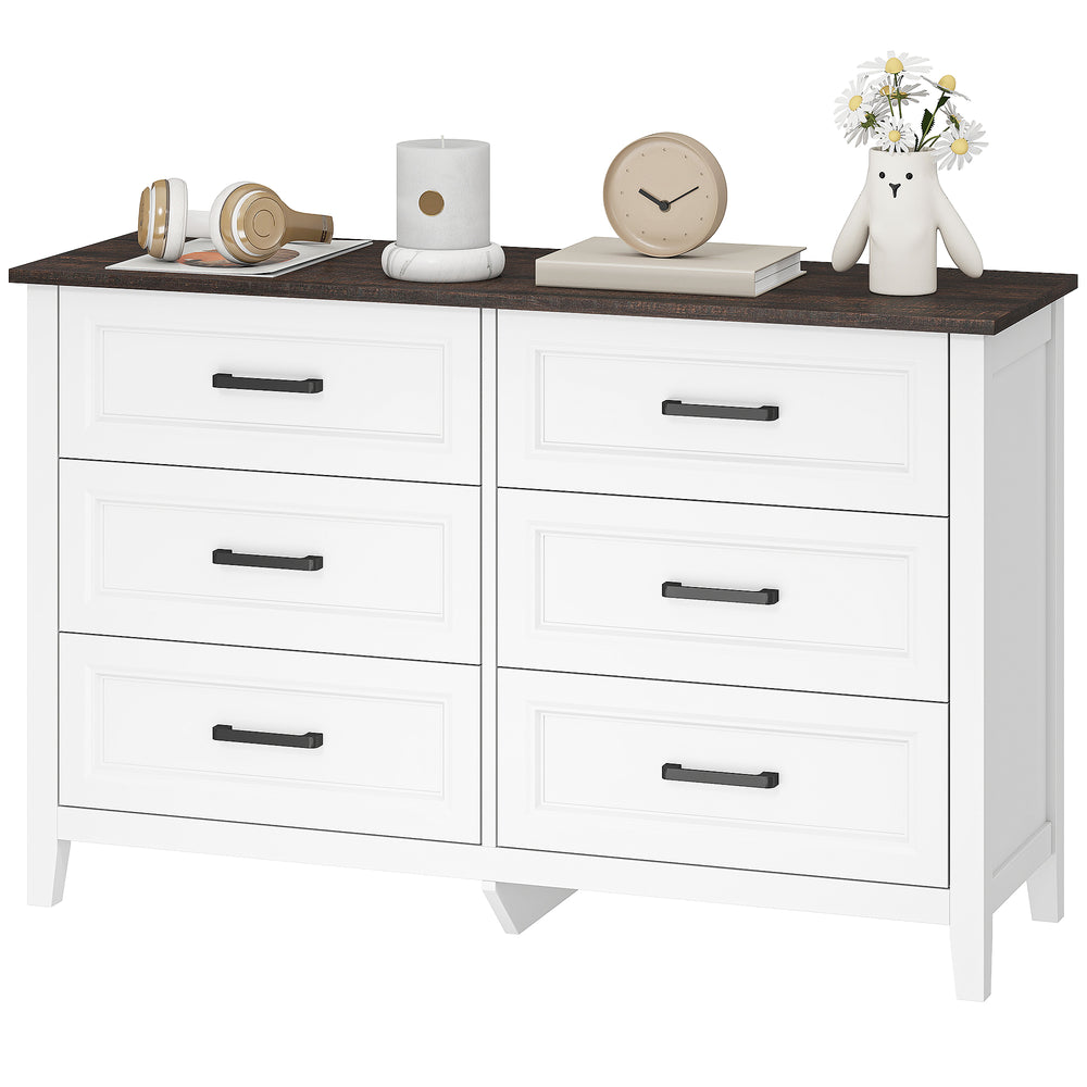 Wide chest of drawers with 6 drawers, storage chest, white