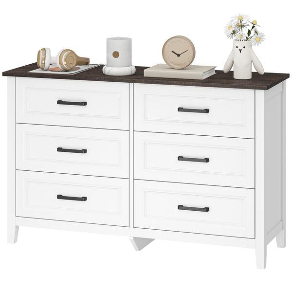 Wide chest of drawers with 6 drawers, storage chest, white