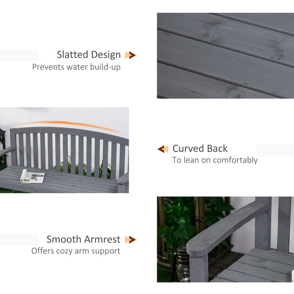 Outdoor Bench with Slats, Backrest and Armrests, for Garden, Park, Backyard, Gray