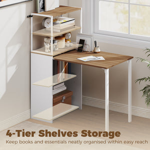 Foldable desk with 4-tier shelf for small spaces