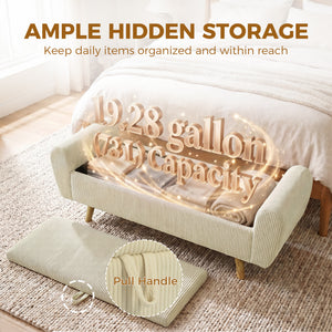 59" Corduroy Storage Bench, Beige